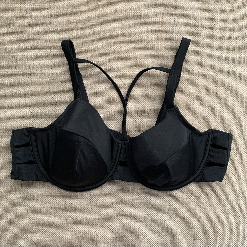 Swim by Cacique Bikini Swimsuit Top Underwire Supportive Black Womens Size 42C